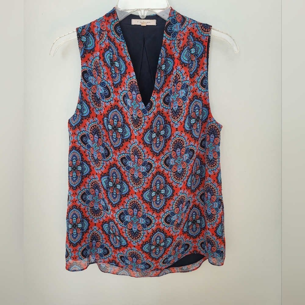 41 Hawthorn V Neck Paisley Sleeveless Tank Top Shirt Small Red Blue Women
